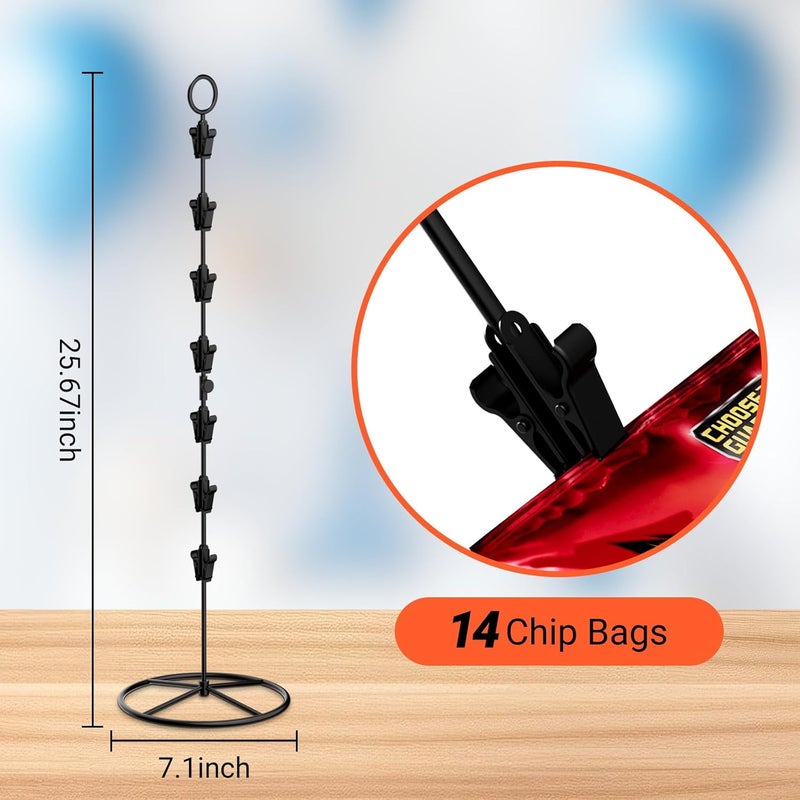 TJMOREE 2 Pack Chip Rack Display Stand, Snack Organizer for Countertop, Chip Bag Holder with 14 Clips, Chip Stand Display for Party, Office, Pantry(Black) - Image 2